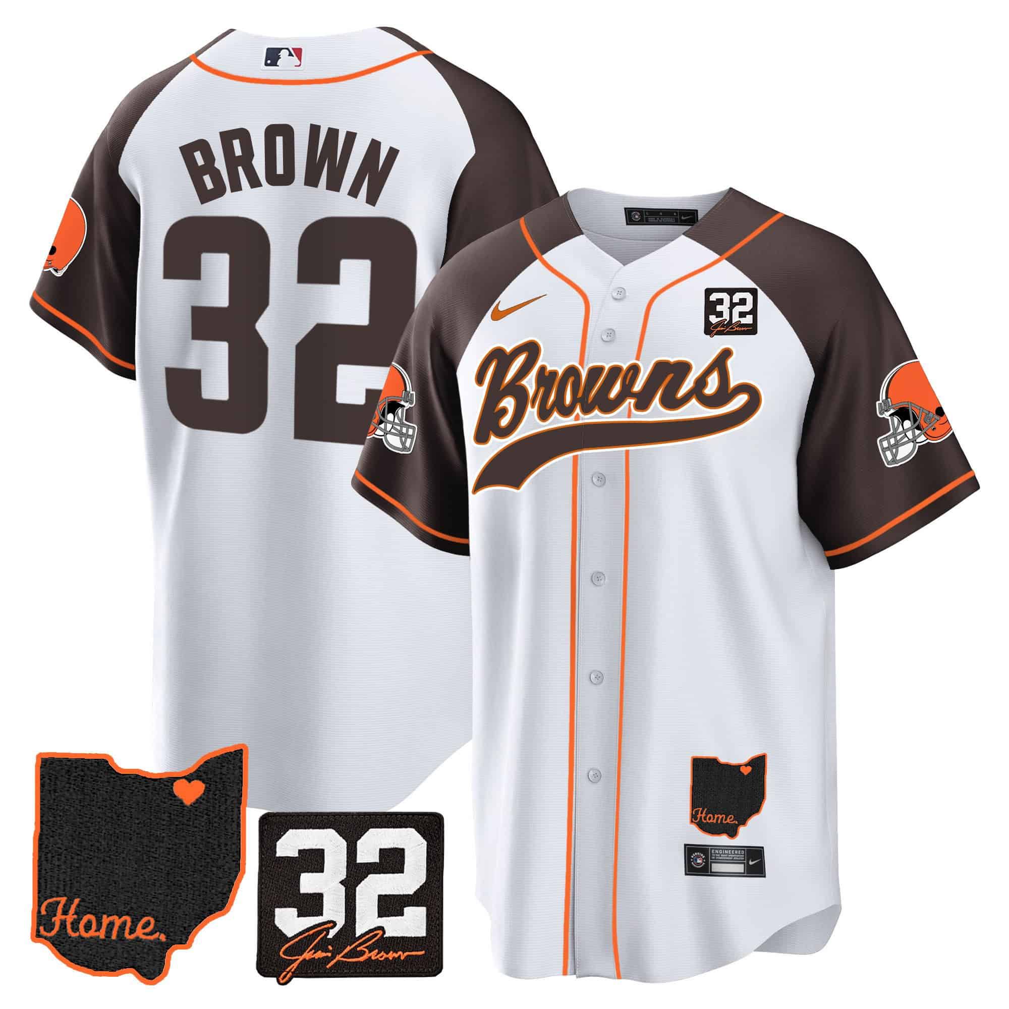 Men Cleveland Browns #32 Brown White Memorial Home Patch Baseball 2024 Nike NFL Jersey style 1